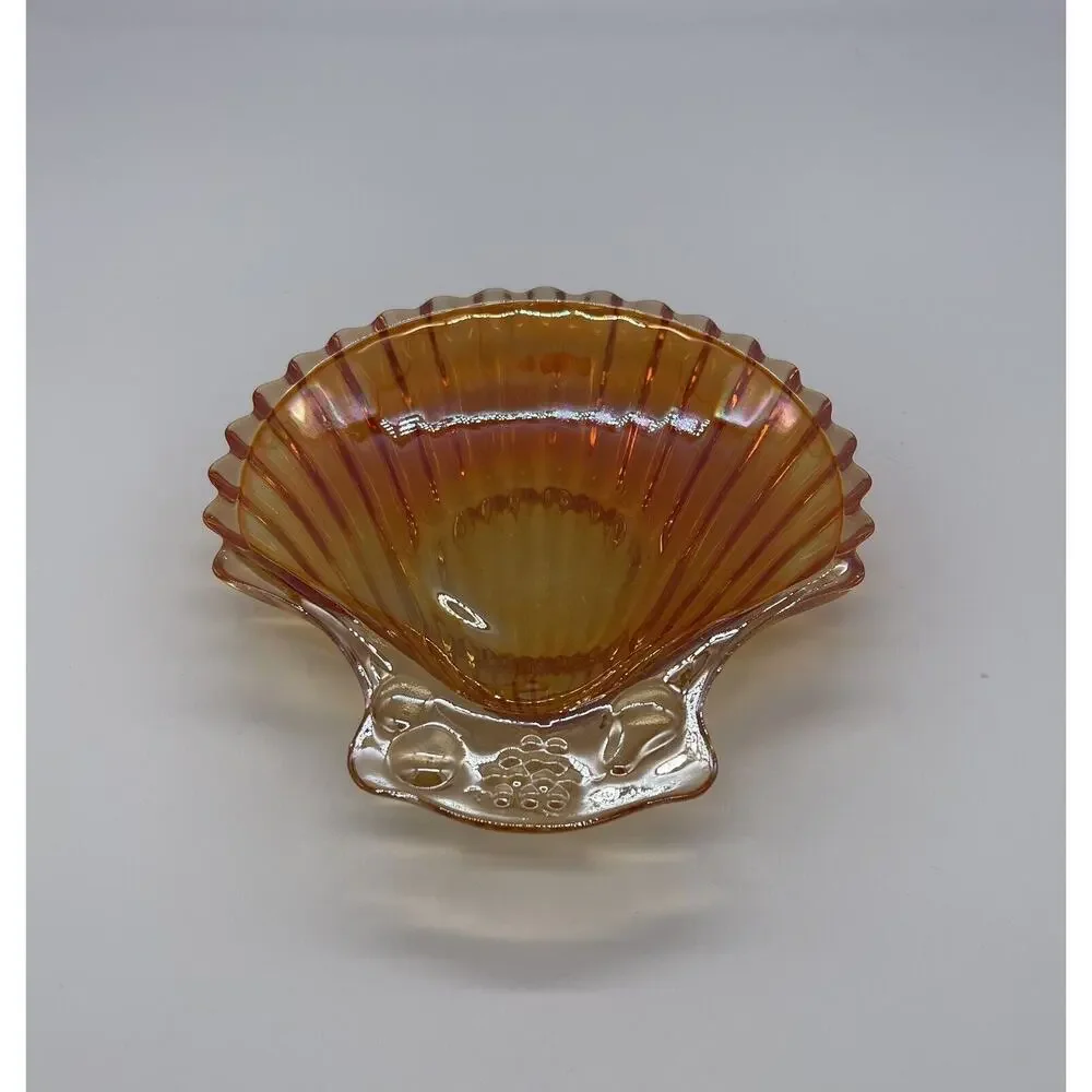 Vintage Marigold Carnival Glass Seashell Trinket Dish Soap Dish